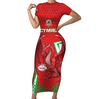 Wales Rugby Custom Family Matching Short Sleeve Bodycon Dress and Hawaiian Shirt Dragon Scales Style - Wonder Print Shop