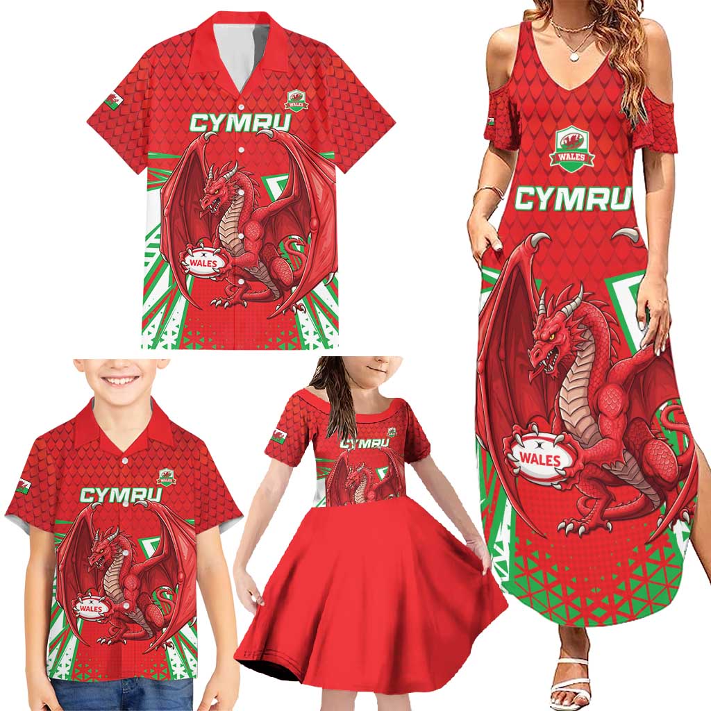 Wales Rugby Custom Family Matching Summer Maxi Dress and Hawaiian Shirt Dragon Scales Style - Wonder Print Shop