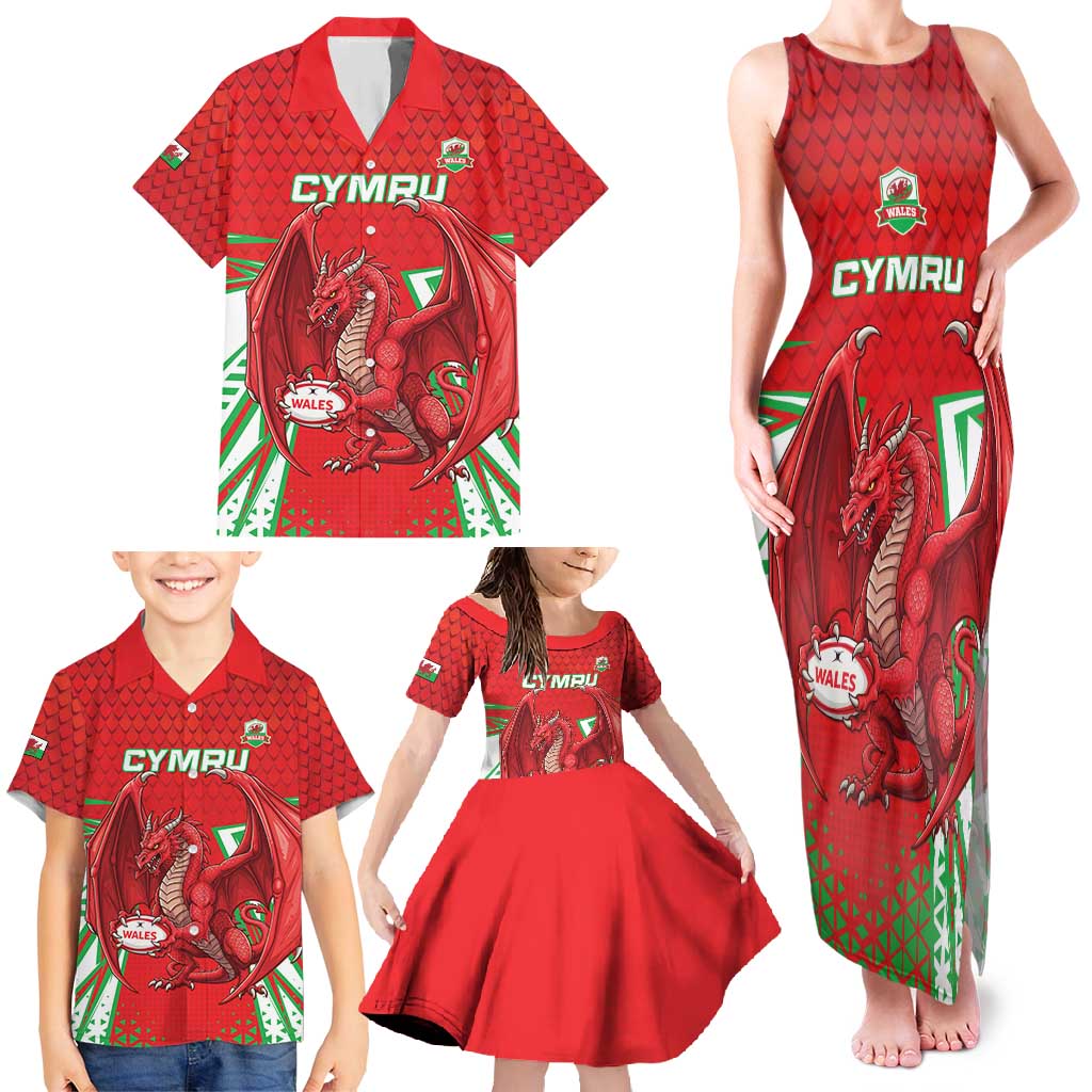 Wales Rugby Custom Family Matching Tank Maxi Dress and Hawaiian Shirt Dragon Scales Style - Wonder Print Shop