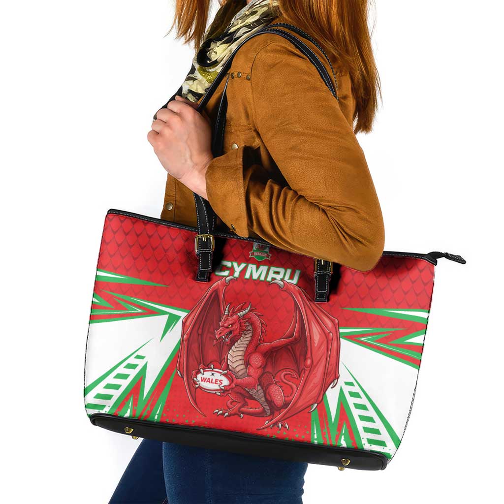 Wales Rugby Custom Leather Tote Bag Dragon Scales Style - Wonder Print Shop