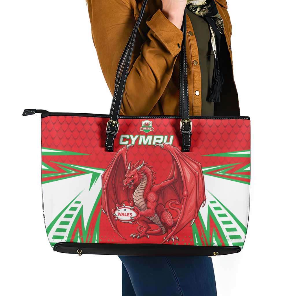 Wales Rugby Custom Leather Tote Bag Dragon Scales Style - Wonder Print Shop