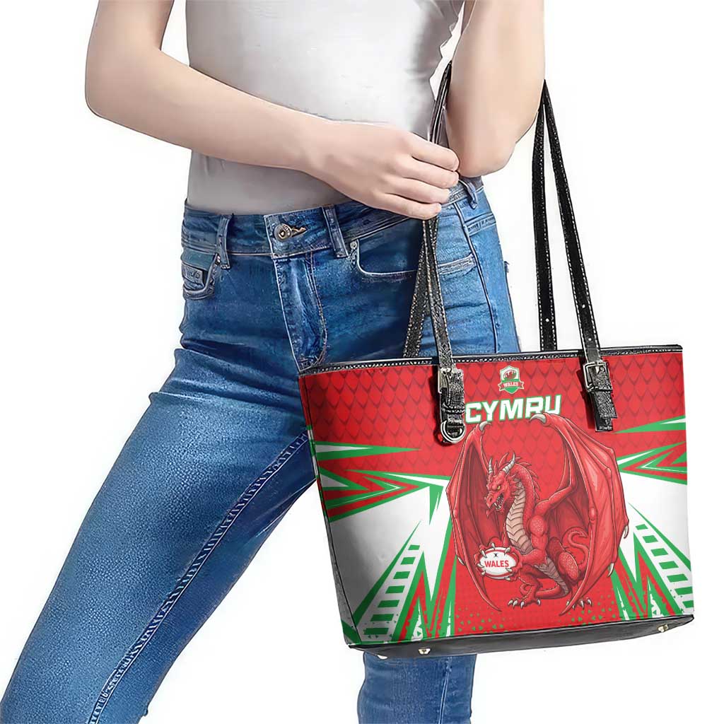 Wales Rugby Custom Leather Tote Bag Dragon Scales Style - Wonder Print Shop