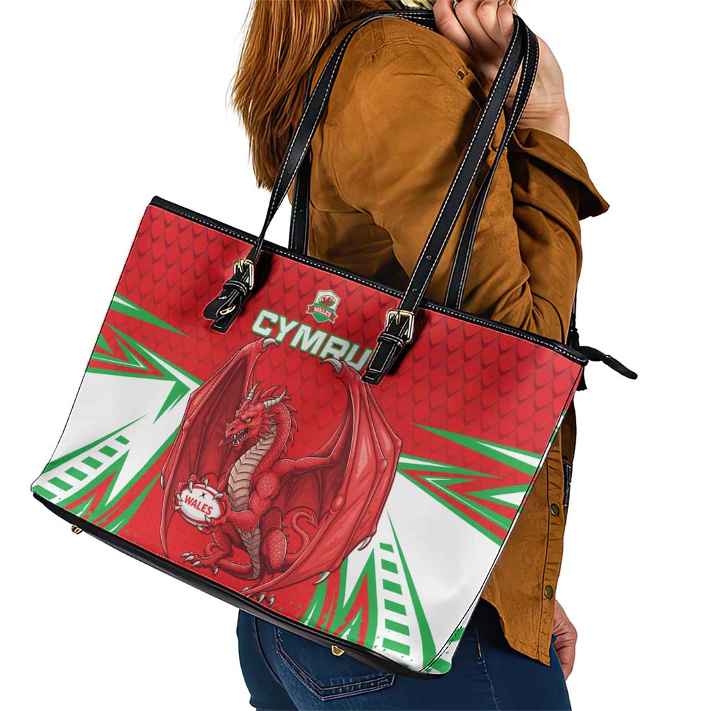 Wales Rugby Custom Leather Tote Bag Dragon Scales Style - Wonder Print Shop