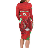 Wales Rugby Custom Long Sleeve Bodycon Dress Dragon Scales Style - Wonder Print Shop