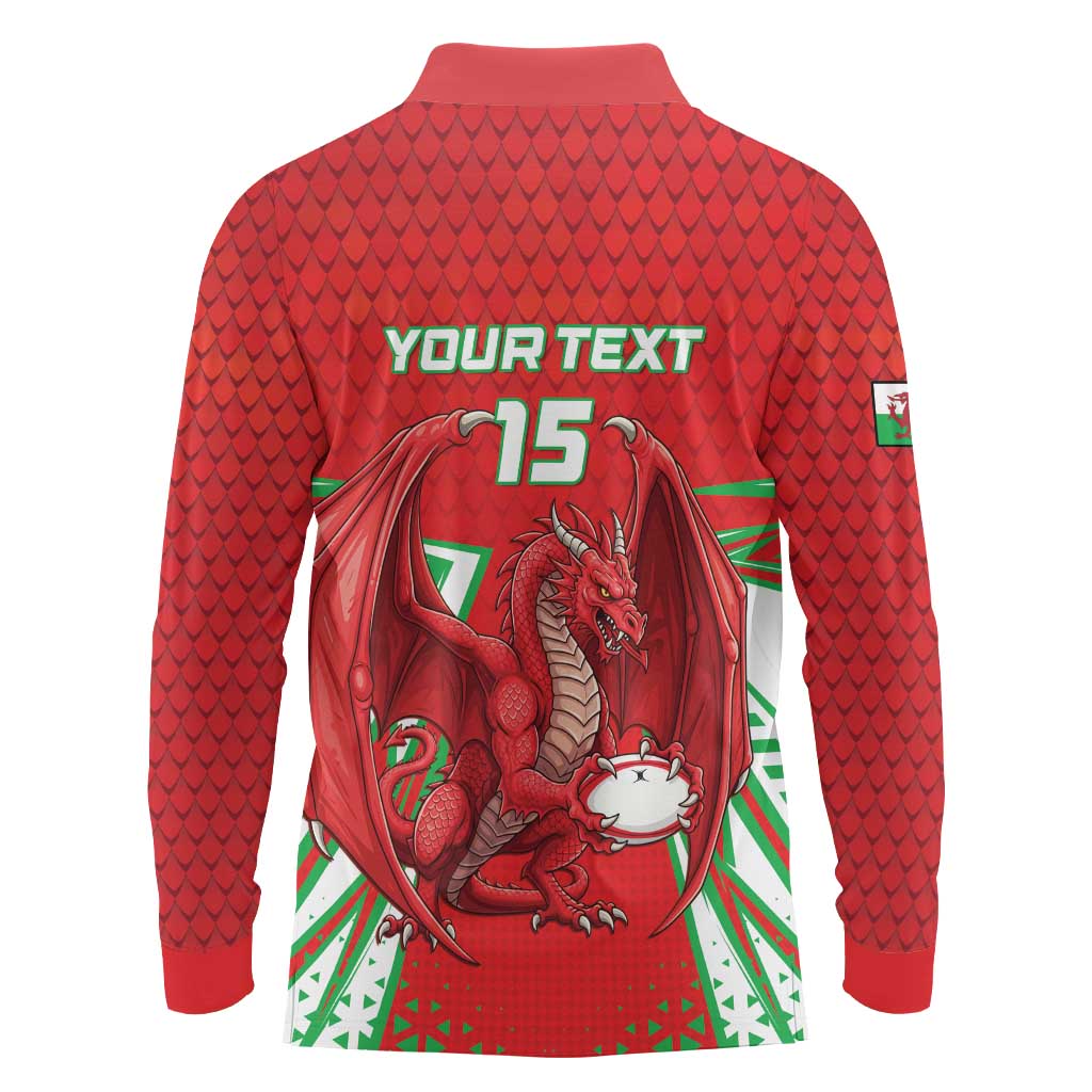 Wales Rugby Custom Long Sleeve Polo Shirt Dragon Scales Style - Wonder Print Shop