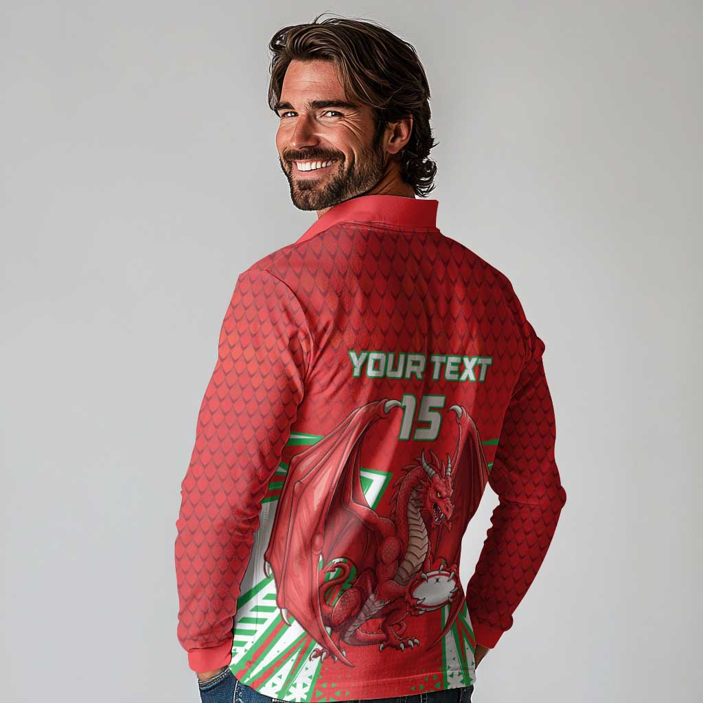 Wales Rugby Custom Long Sleeve Polo Shirt Dragon Scales Style - Wonder Print Shop