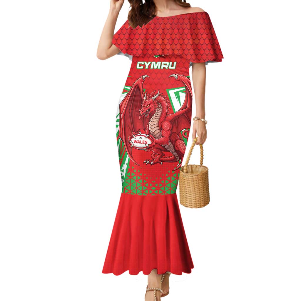 Wales Rugby Custom Mermaid Dress Dragon Scales Style - Wonder Print Shop