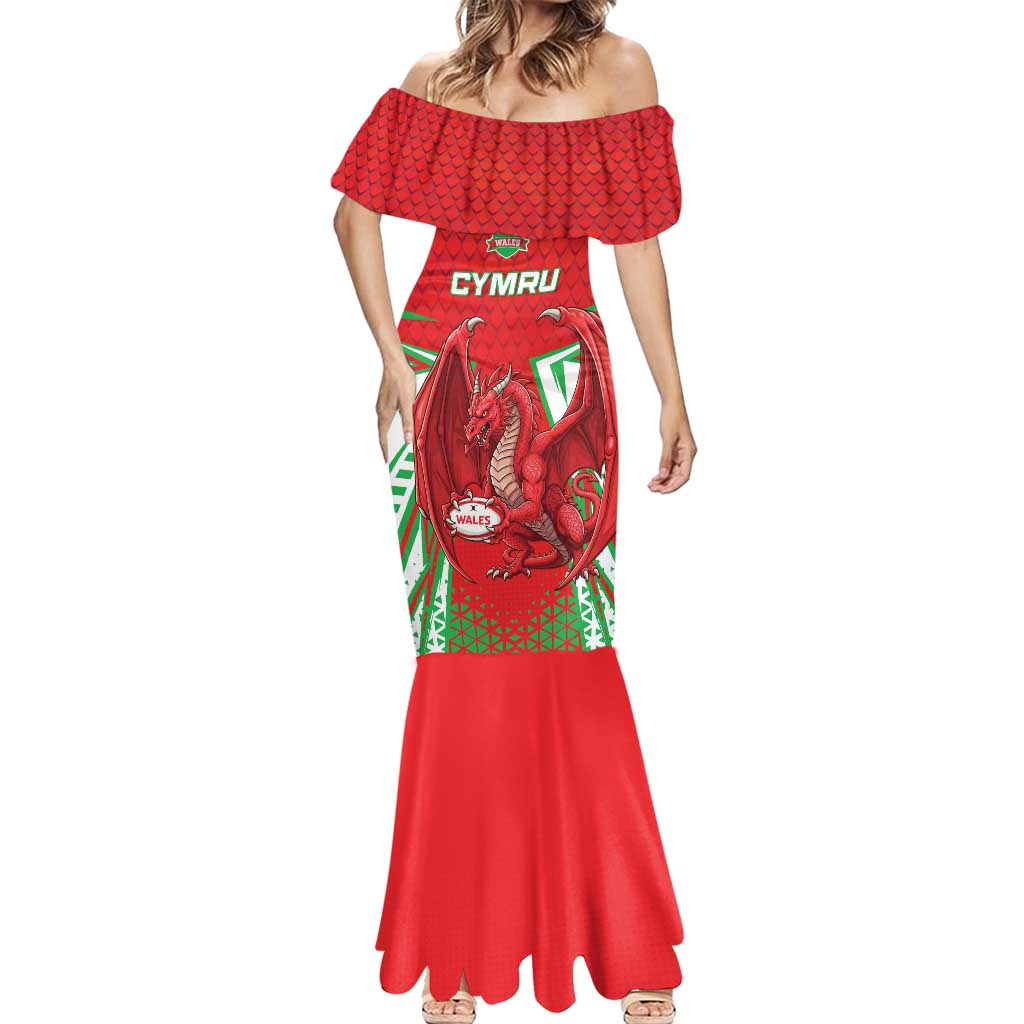 Wales Rugby Custom Mermaid Dress Dragon Scales Style - Wonder Print Shop