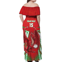 Wales Rugby Custom Off Shoulder Maxi Dress Dragon Scales Style - Wonder Print Shop