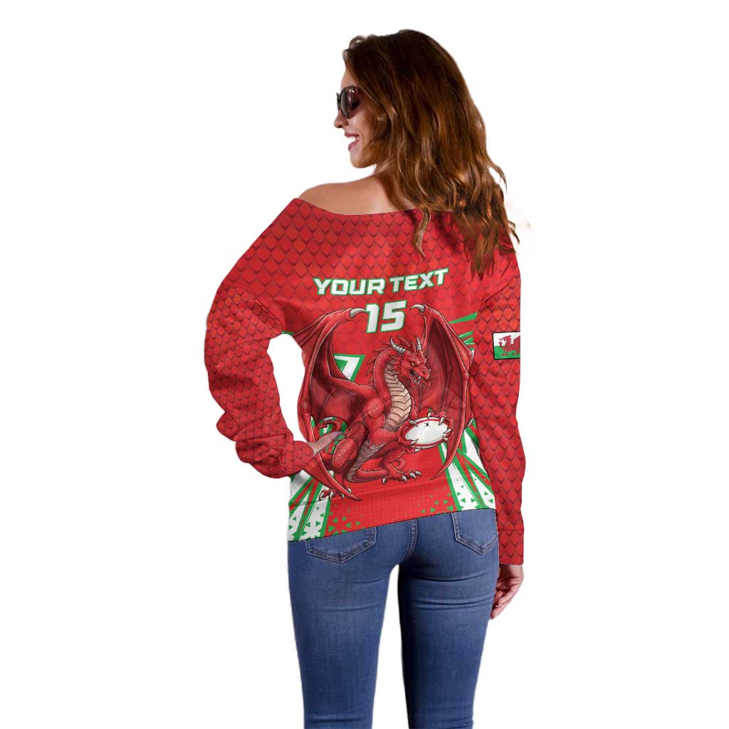 Wales Rugby Custom Off Shoulder Sweater Dragon Scales Style - Wonder Print Shop