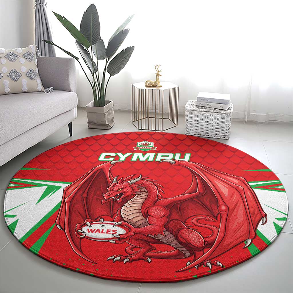 Wales Rugby Custom Round Carpet Dragon Scales Style - Wonder Print Shop