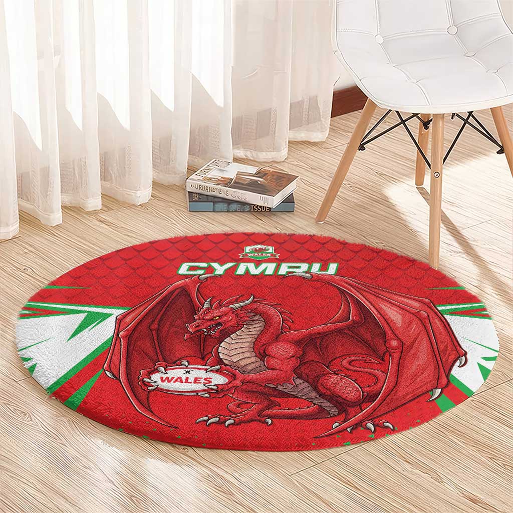 Wales Rugby Custom Round Carpet Dragon Scales Style - Wonder Print Shop