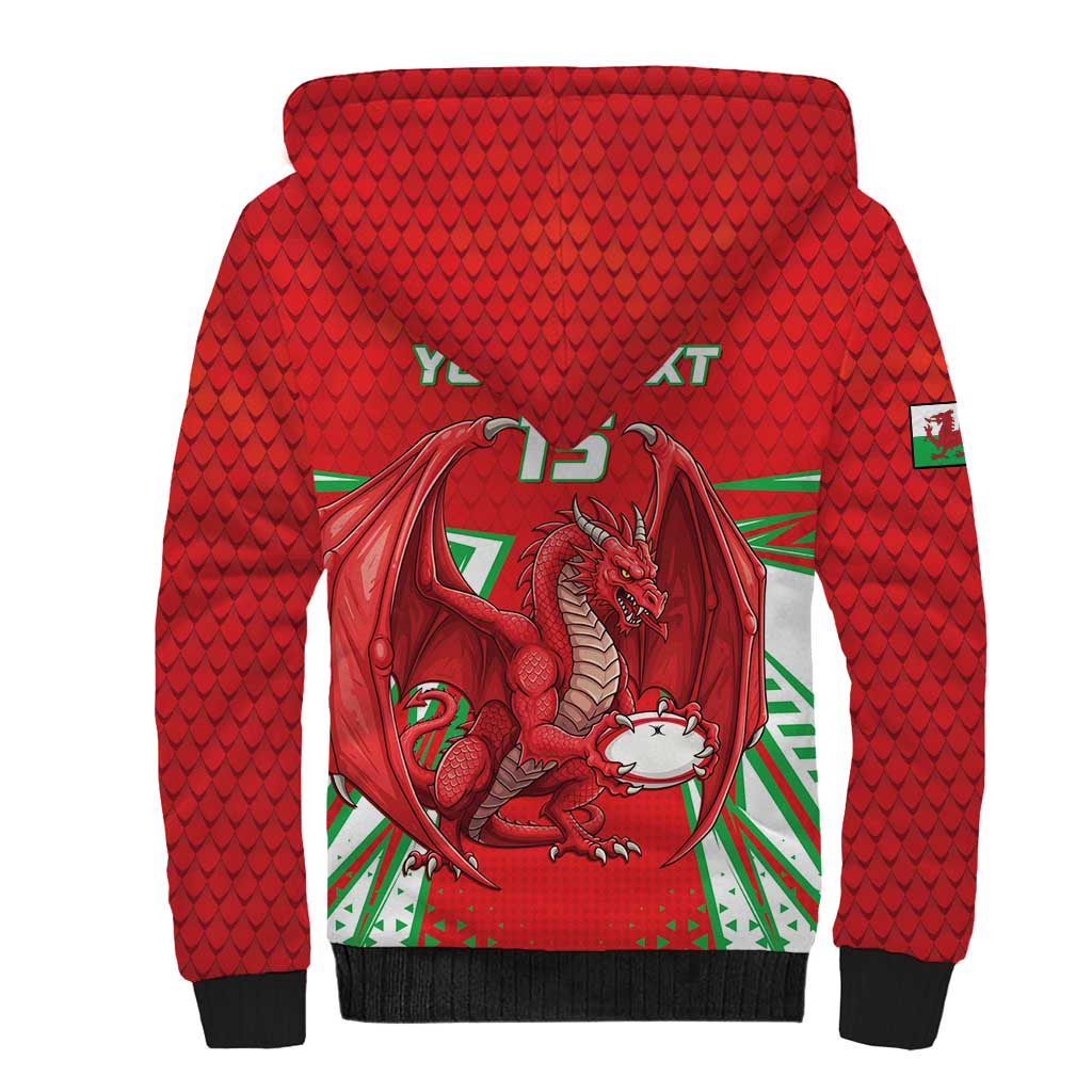 Wales Rugby Custom Sherpa Hoodie Dragon Scales Style - Wonder Print Shop