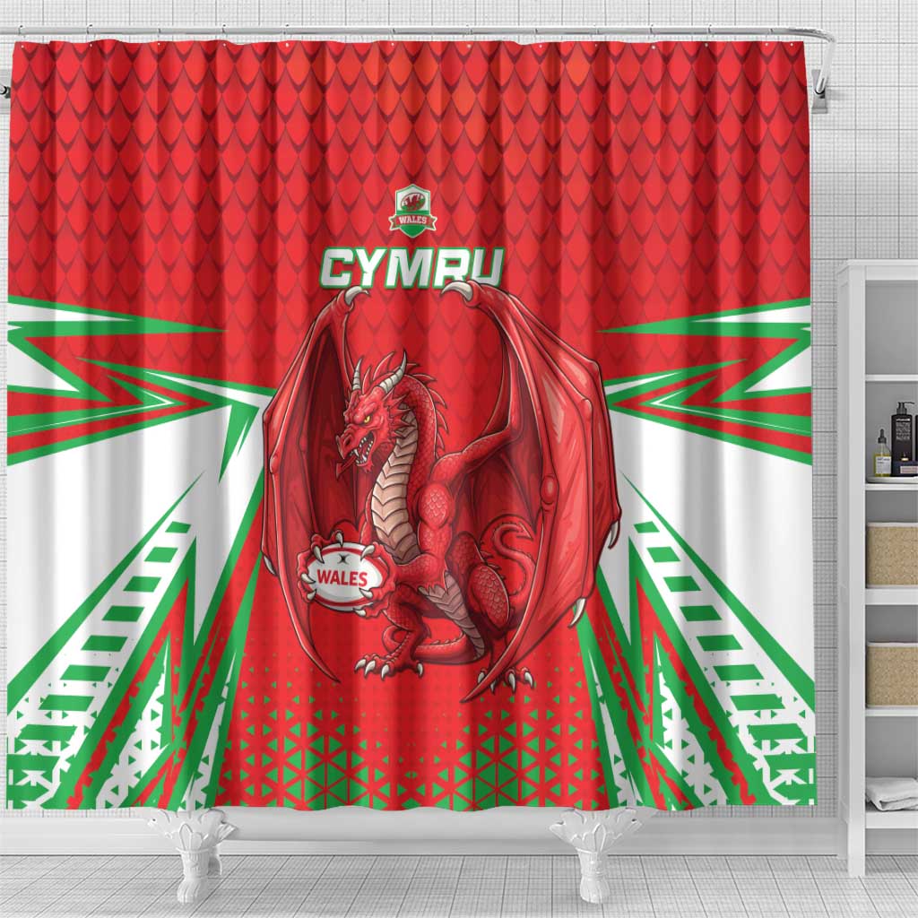Wales Rugby Custom Shower Curtain Dragon Scales Style - Wonder Print Shop