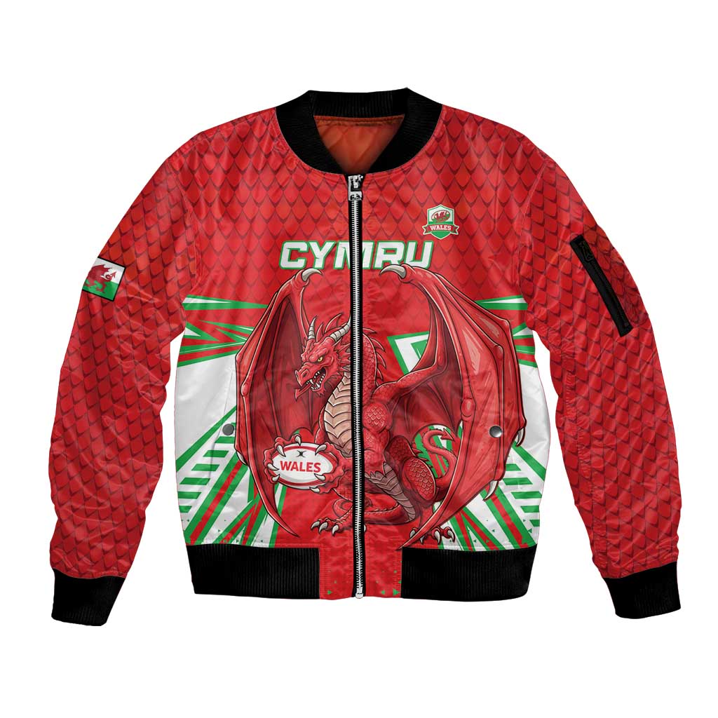 Wales Rugby Custom Sleeve Zip Bomber Jacket Dragon Scales Style - Wonder Print Shop