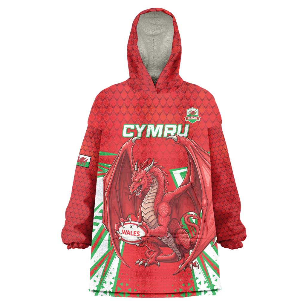 Wales Rugby Custom Wearable Blanket Hoodie Dragon Scales Style - Wonder Print Shop