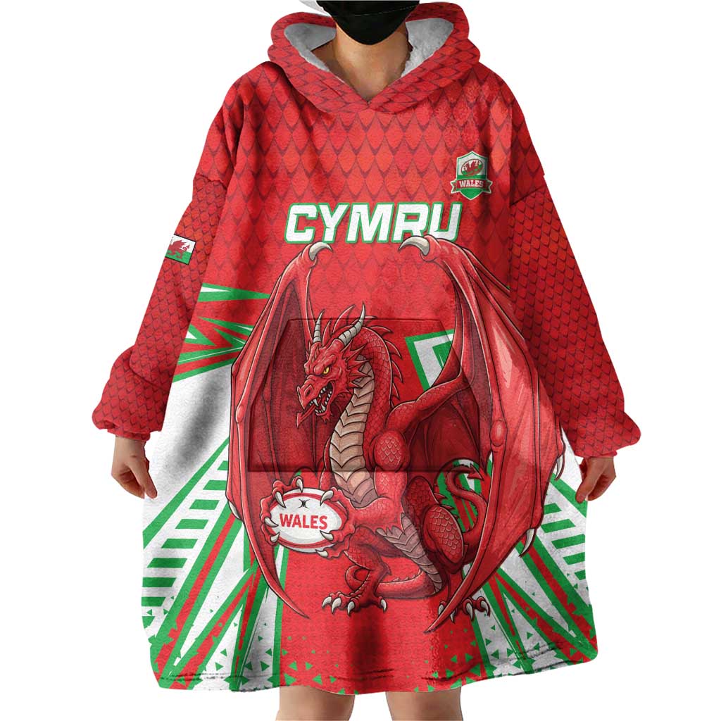Wales Rugby Custom Wearable Blanket Hoodie Dragon Scales Style - Wonder Print Shop