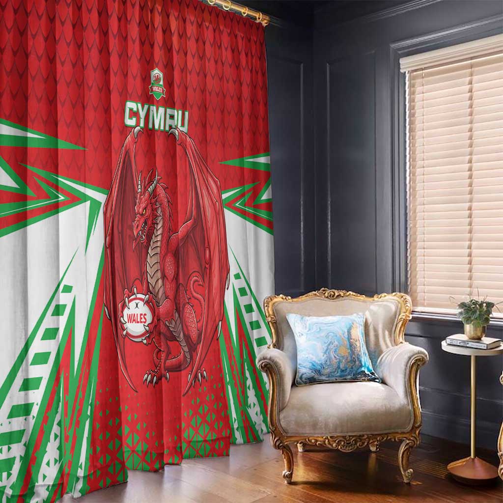 Wales Rugby Custom Window Curtain Dragon Scales Style - Wonder Print Shop