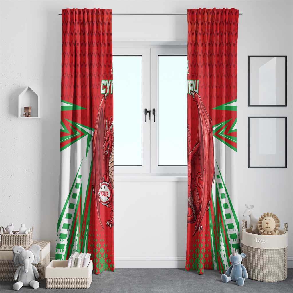 Wales Rugby Custom Window Curtain Dragon Scales Style - Wonder Print Shop