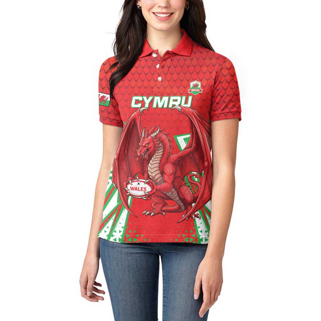 Wales Rugby Custom Women Polo Shirt Dragon Scales Style - Wonder Print Shop