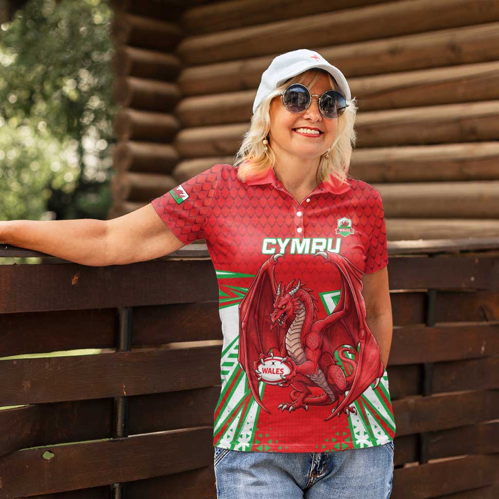 Wales Rugby Custom Women Polo Shirt Dragon Scales Style - Wonder Print Shop