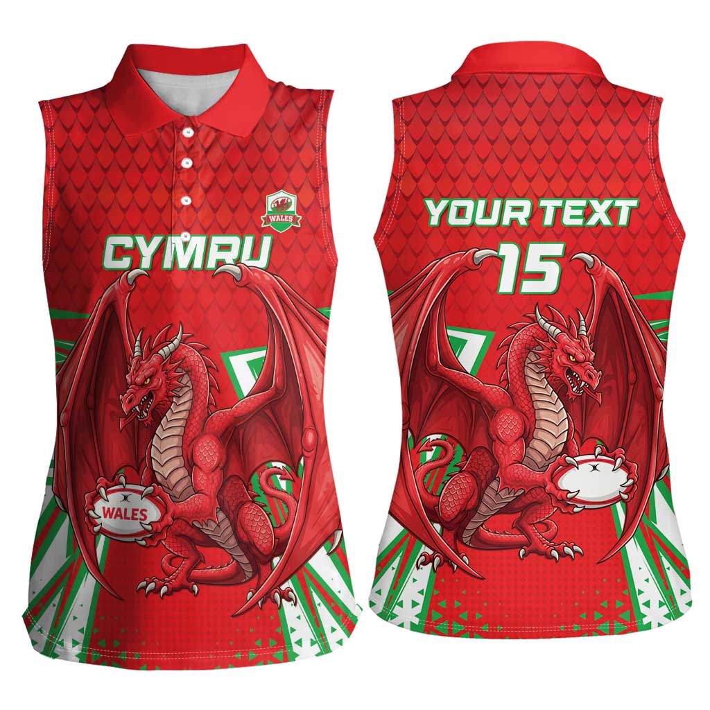 Wales Rugby Custom Women Sleeveless Polo Shirt Dragon Scales Style - Wonder Print Shop