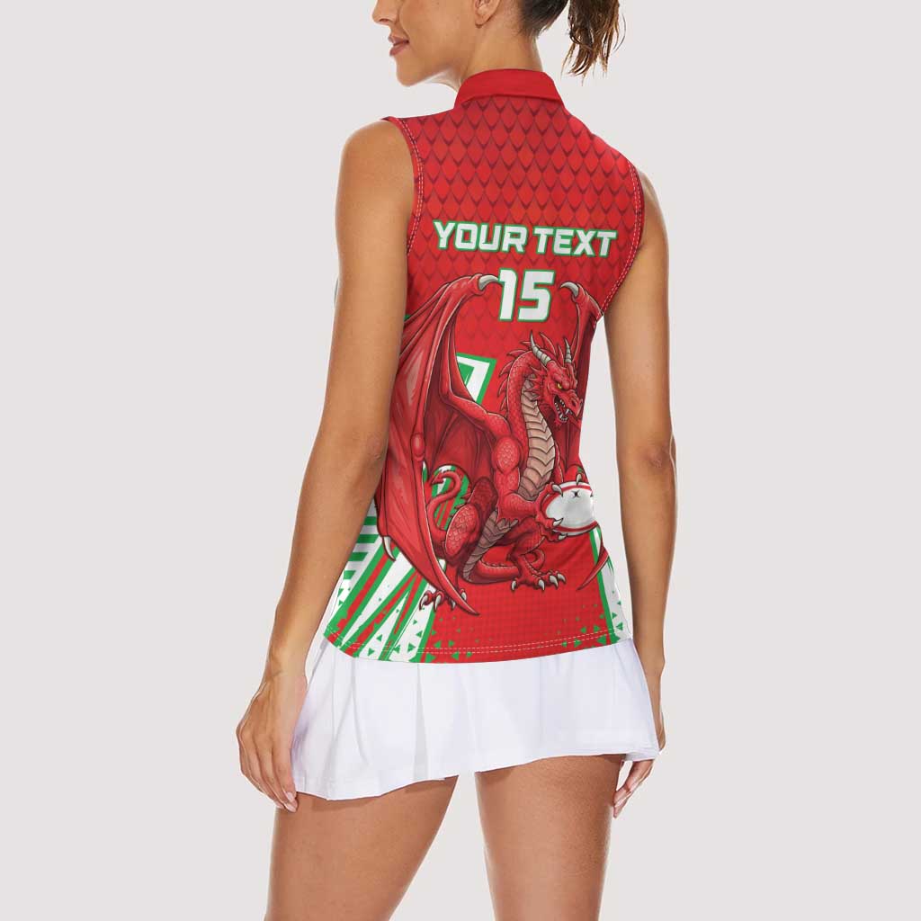 Wales Rugby Custom Women Sleeveless Polo Shirt Dragon Scales Style - Wonder Print Shop