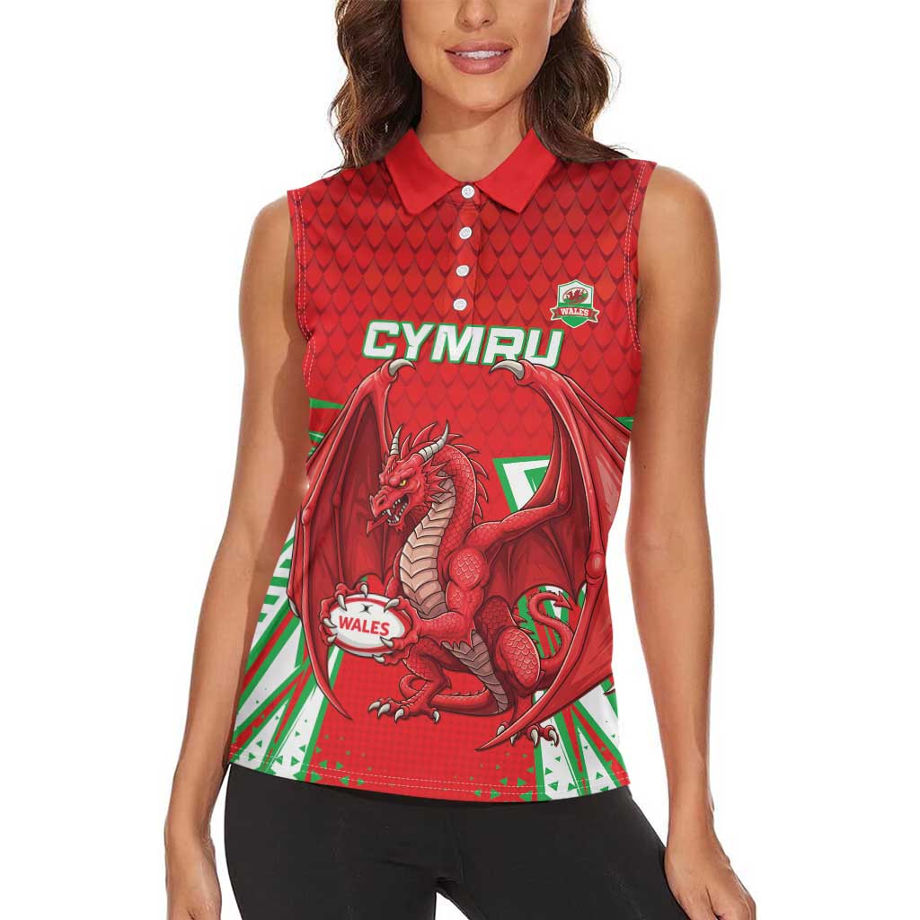 Wales Rugby Custom Women Sleeveless Polo Shirt Dragon Scales Style - Wonder Print Shop