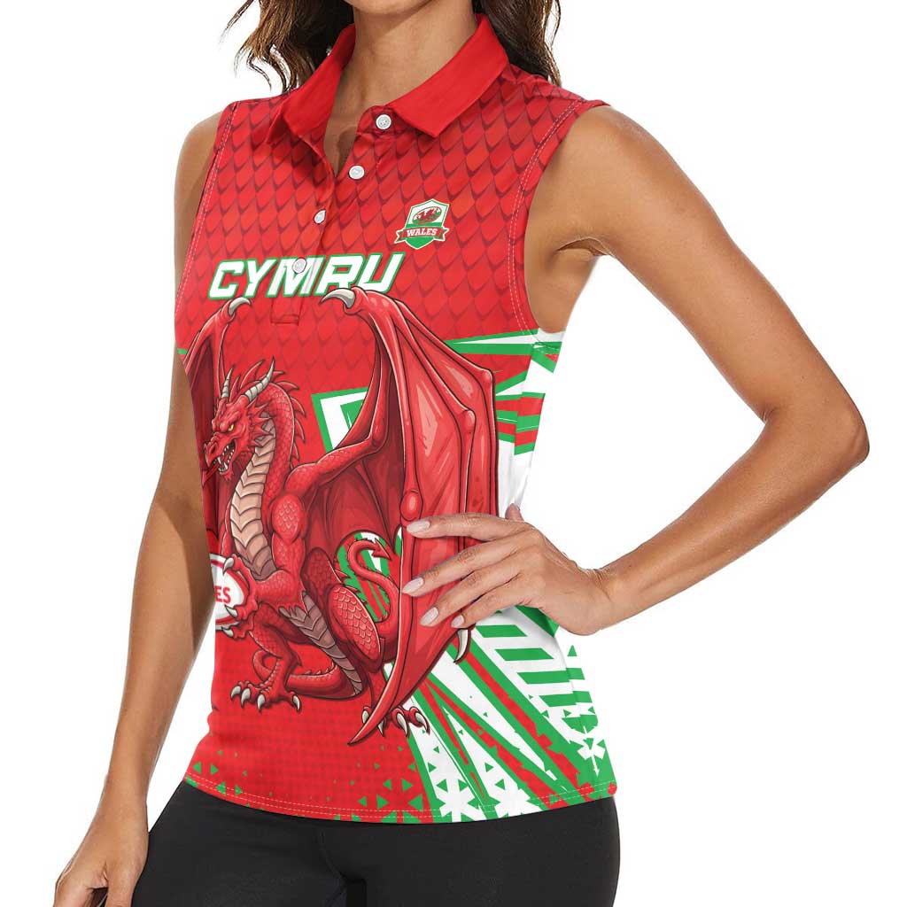 Wales Rugby Custom Women Sleeveless Polo Shirt Dragon Scales Style - Wonder Print Shop