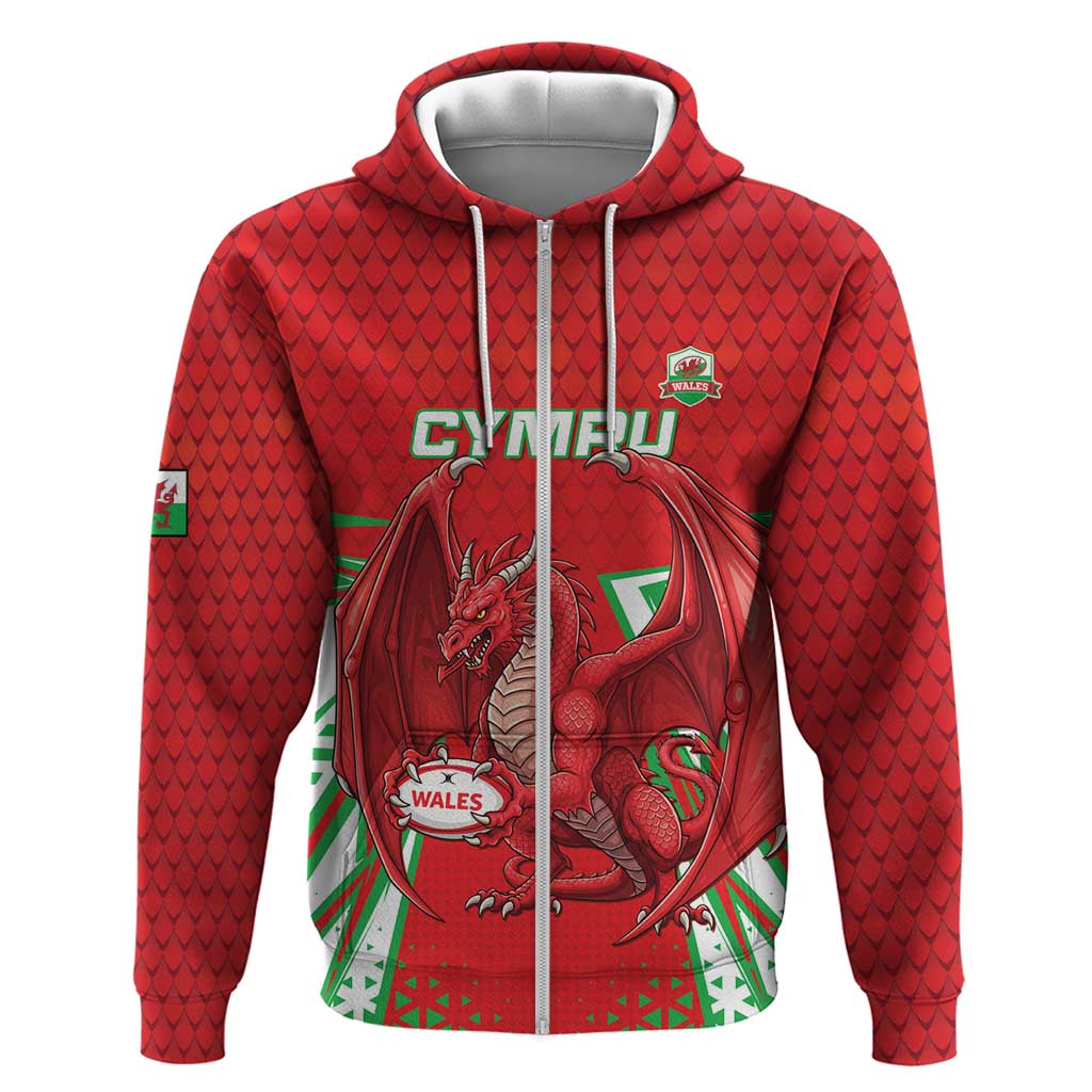 Wales Rugby Custom Zip Hoodie Dragon Scales Style - Wonder Print Shop