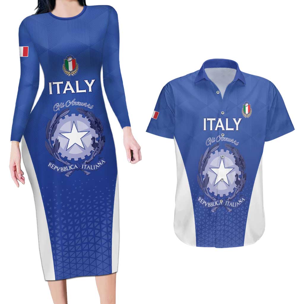 Italy Rugby Custom Couples Matching Long Sleeve Bodycon Dress and Hawaiian Shirt Go Gli Azzurri - Wonder Print Shop