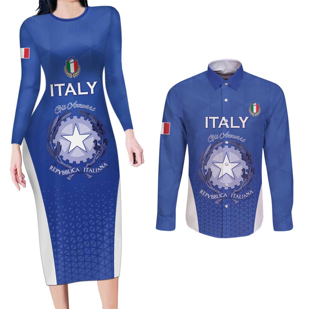 Italy Rugby Custom Couples Matching Long Sleeve Bodycon Dress and Long Sleeve Button Shirt Go Gli Azzurri - Wonder Print Shop