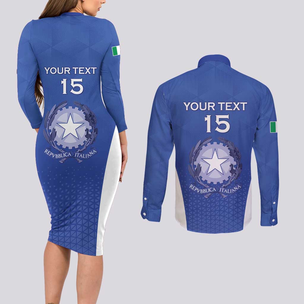 Italy Rugby Custom Couples Matching Long Sleeve Bodycon Dress and Long Sleeve Button Shirt Go Gli Azzurri - Wonder Print Shop