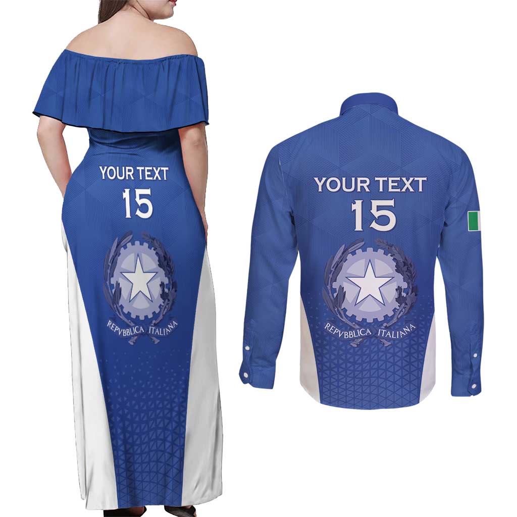 Italy Rugby Custom Couples Matching Off Shoulder Maxi Dress and Long Sleeve Button Shirt Go Gli Azzurri - Wonder Print Shop