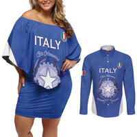 Italy Rugby Custom Couples Matching Off Shoulder Short Dress and Long Sleeve Button Shirt Go Gli Azzurri - Wonder Print Shop