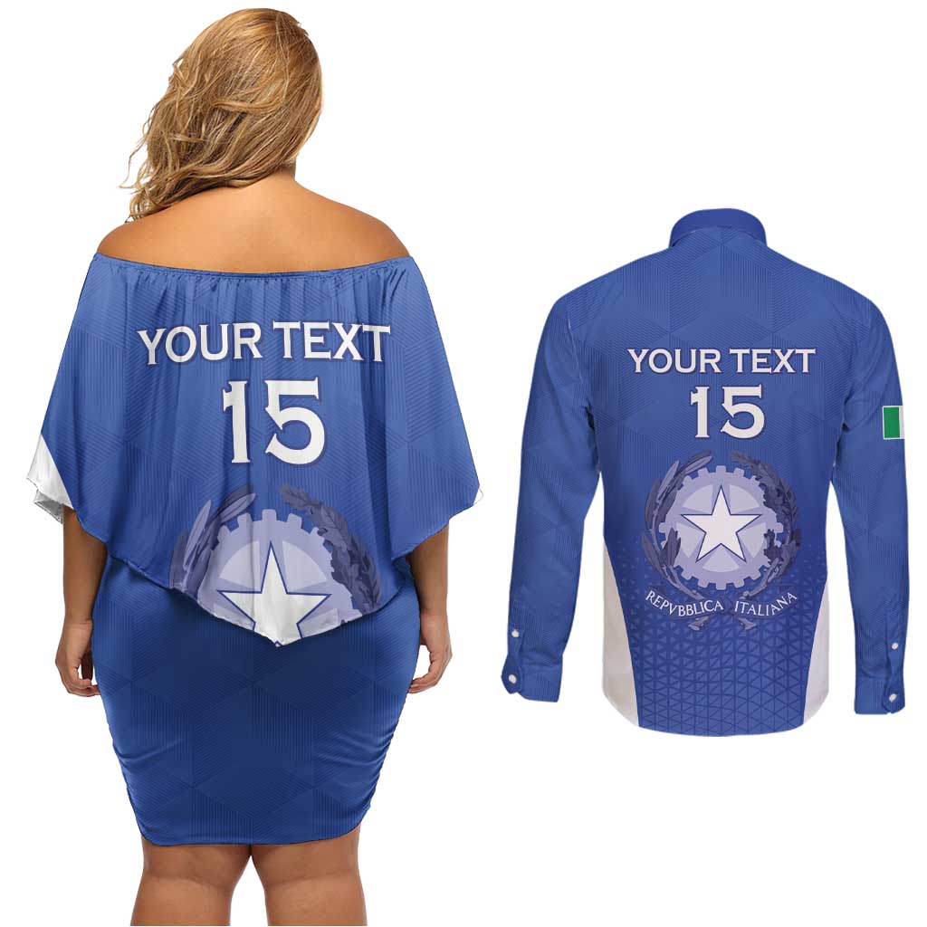 Italy Rugby Custom Couples Matching Off Shoulder Short Dress and Long Sleeve Button Shirt Go Gli Azzurri - Wonder Print Shop