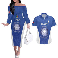 Italy Rugby Custom Couples Matching Off The Shoulder Long Sleeve Dress and Hawaiian Shirt Go Gli Azzurri - Wonder Print Shop
