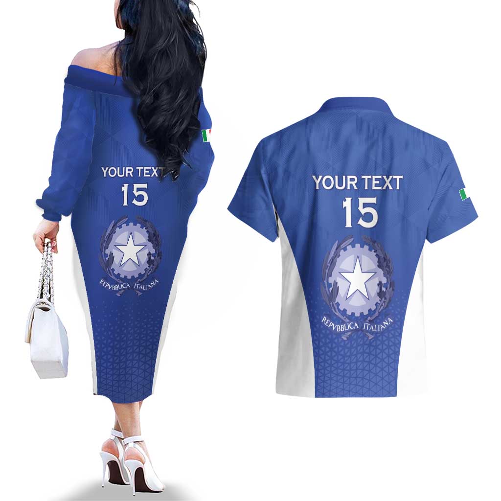 Italy Rugby Custom Couples Matching Off The Shoulder Long Sleeve Dress and Hawaiian Shirt Go Gli Azzurri - Wonder Print Shop