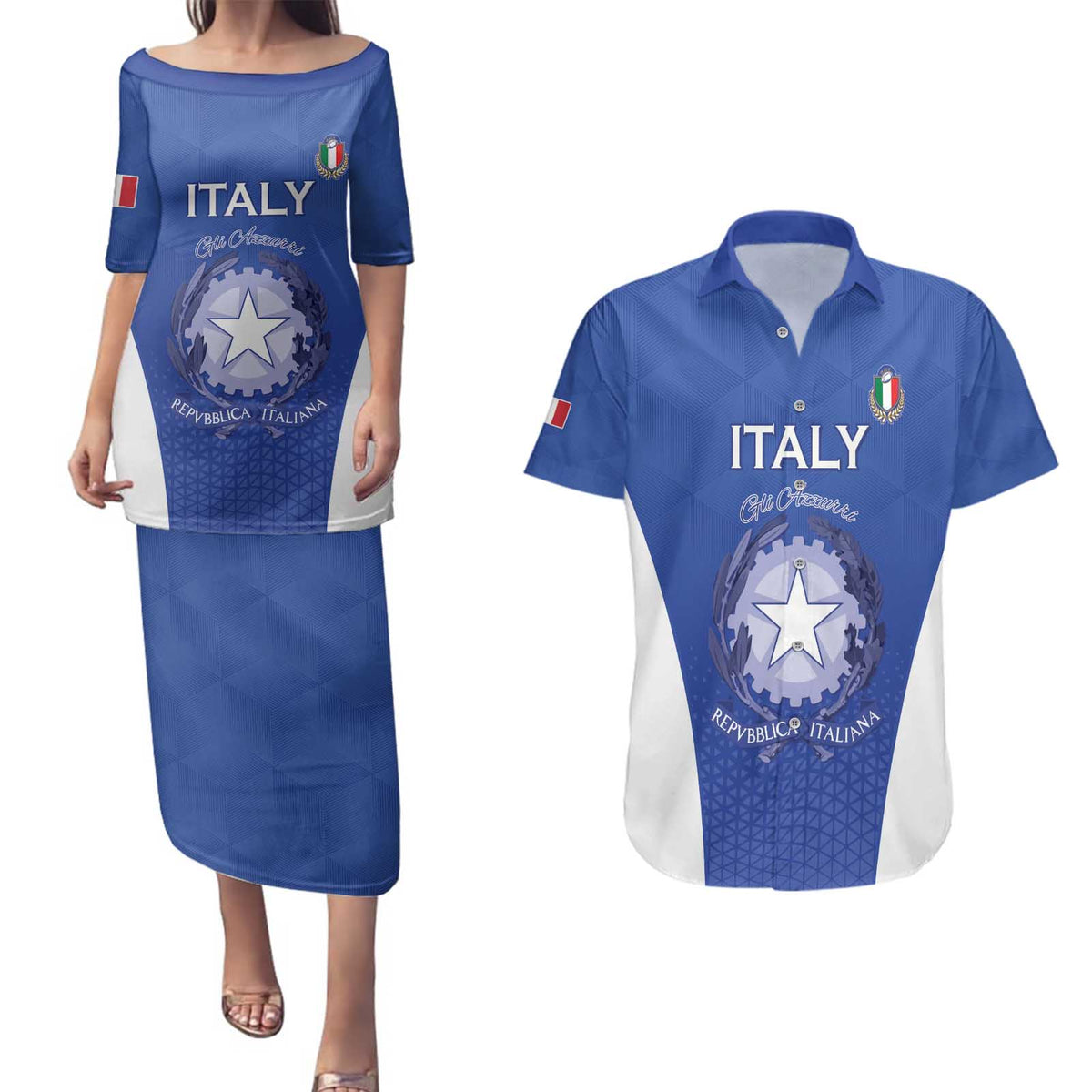 Italy Rugby Custom Couples Matching Puletasi and Hawaiian Shirt Go Gli Azzurri - Wonder Print Shop