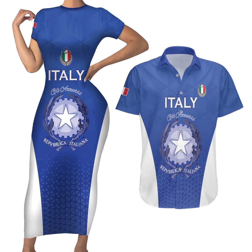 Italy Rugby Custom Couples Matching Short Sleeve Bodycon Dress and Hawaiian Shirt Go Gli Azzurri - Wonder Print Shop