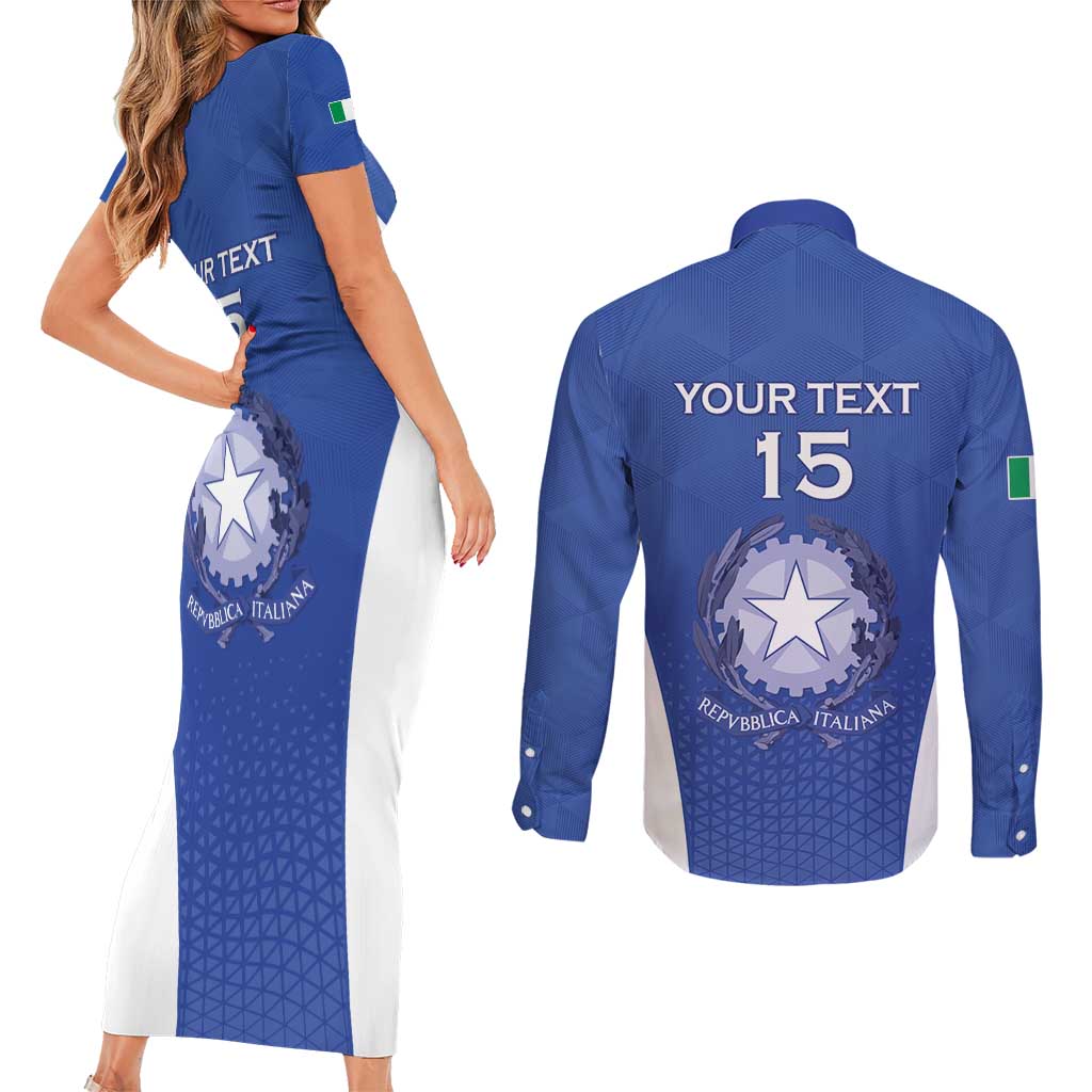 Italy Rugby Custom Couples Matching Short Sleeve Bodycon Dress and Long Sleeve Button Shirt Go Gli Azzurri - Wonder Print Shop