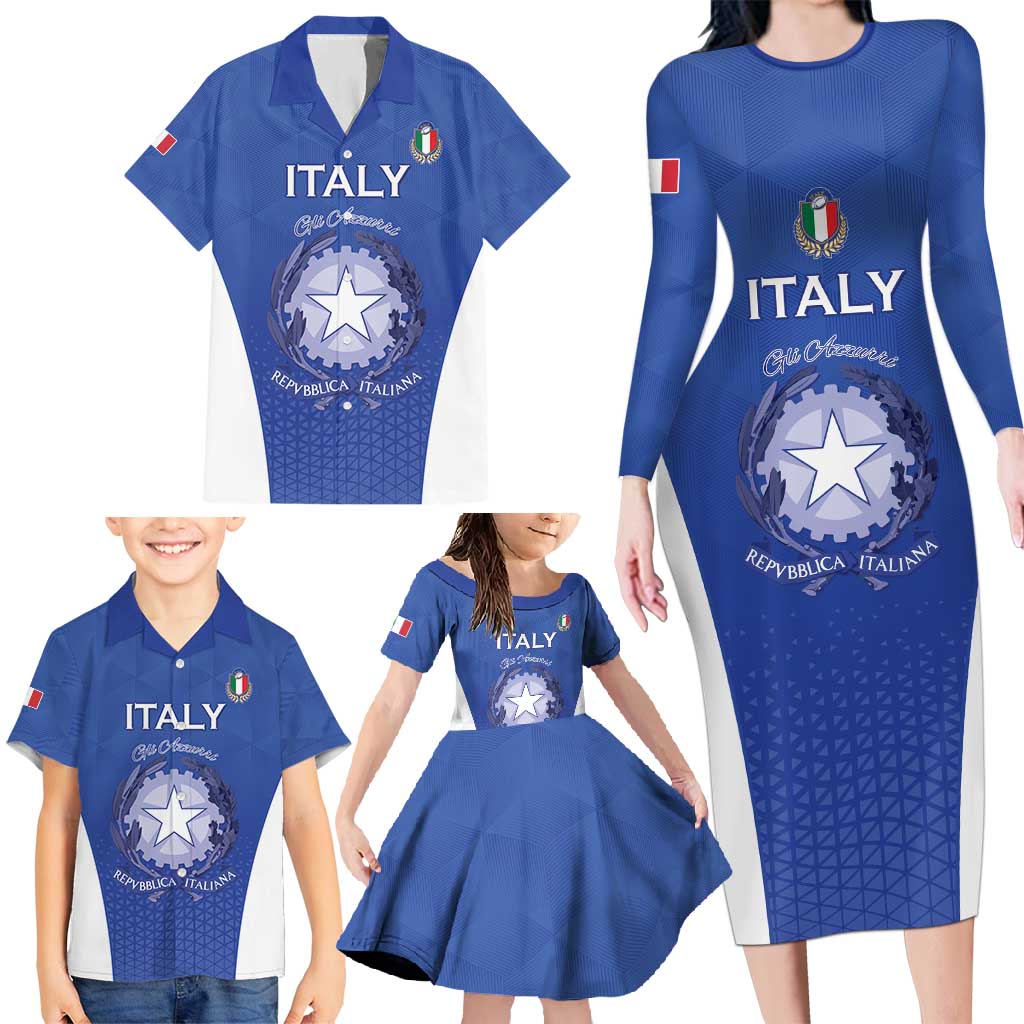 Italy Rugby Custom Family Matching Long Sleeve Bodycon Dress and Hawaiian Shirt Go Gli Azzurri - Wonder Print Shop