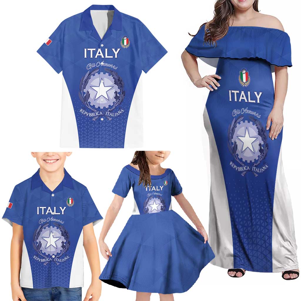 Italy Rugby Custom Family Matching Off Shoulder Maxi Dress and Hawaiian Shirt Go Gli Azzurri - Wonder Print Shop