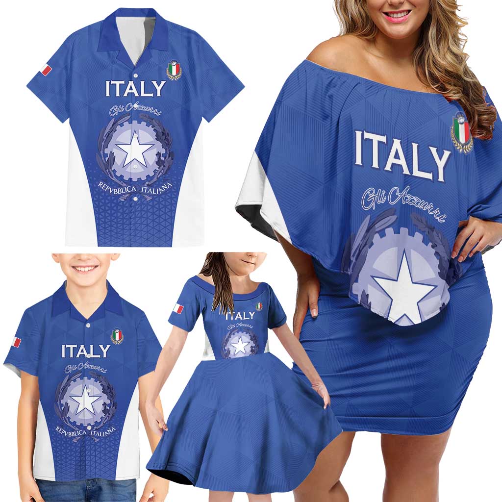 Italy Rugby Custom Family Matching Off Shoulder Short Dress and Hawaiian Shirt Go Gli Azzurri - Wonder Print Shop