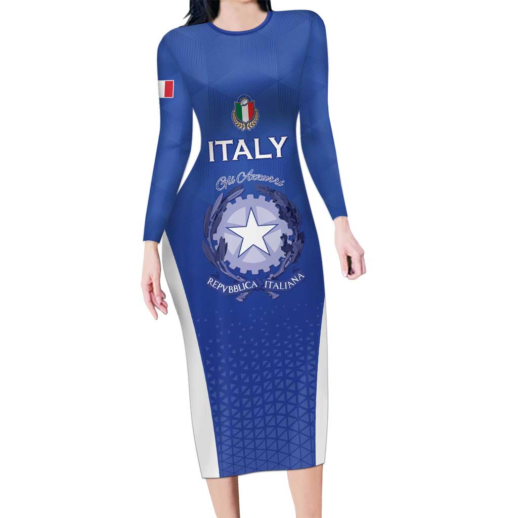 Italy Rugby Custom Long Sleeve Bodycon Dress Go Gli Azzurri - Wonder Print Shop