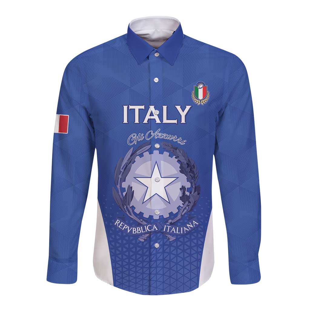 Italy Rugby Custom Long Sleeve Button Shirt Go Gli Azzurri - Wonder Print Shop