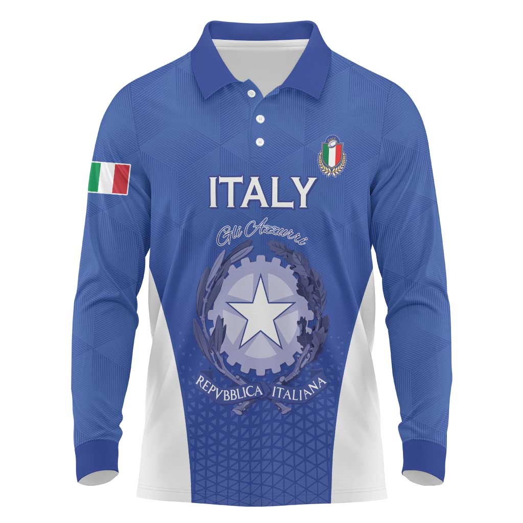 Italy Rugby Custom Long Sleeve Polo Shirt Go Gli Azzurri - Wonder Print Shop
