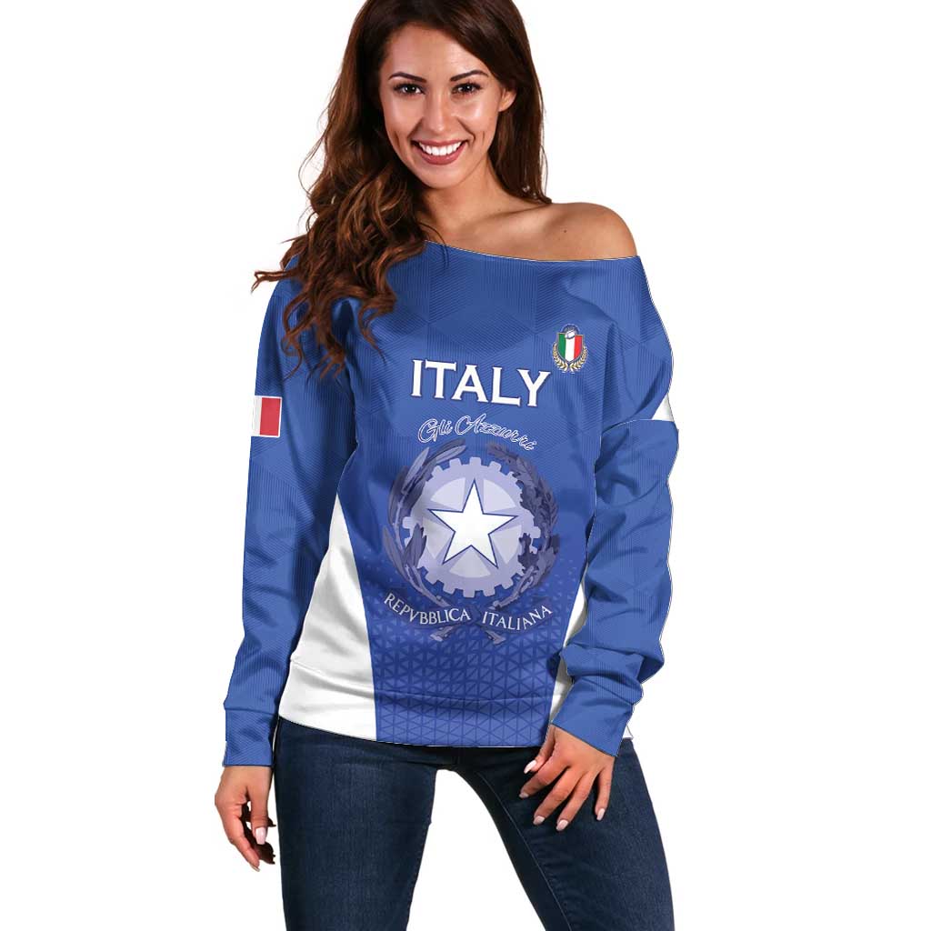 Italy Rugby Custom Off Shoulder Sweater Go Gli Azzurri - Wonder Print Shop