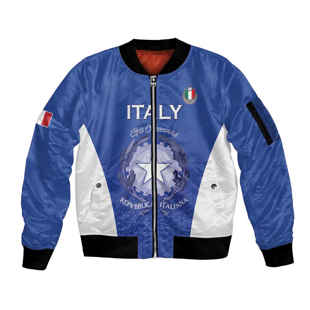 Italy Rugby Custom Sleeve Zip Bomber Jacket Go Gli Azzurri - Wonder Print Shop