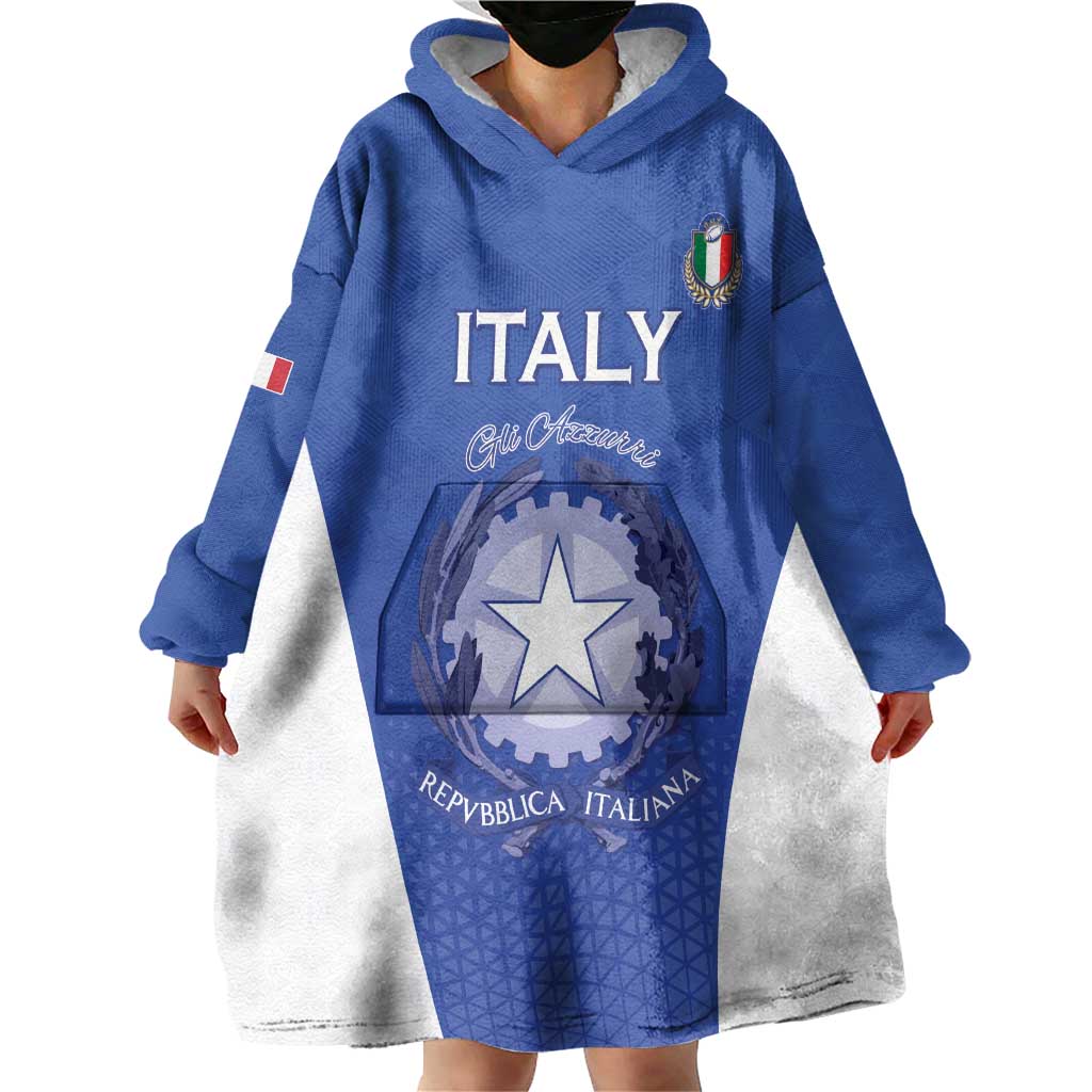 Italy Rugby Custom Wearable Blanket Hoodie Go Gli Azzurri - Wonder Print Shop